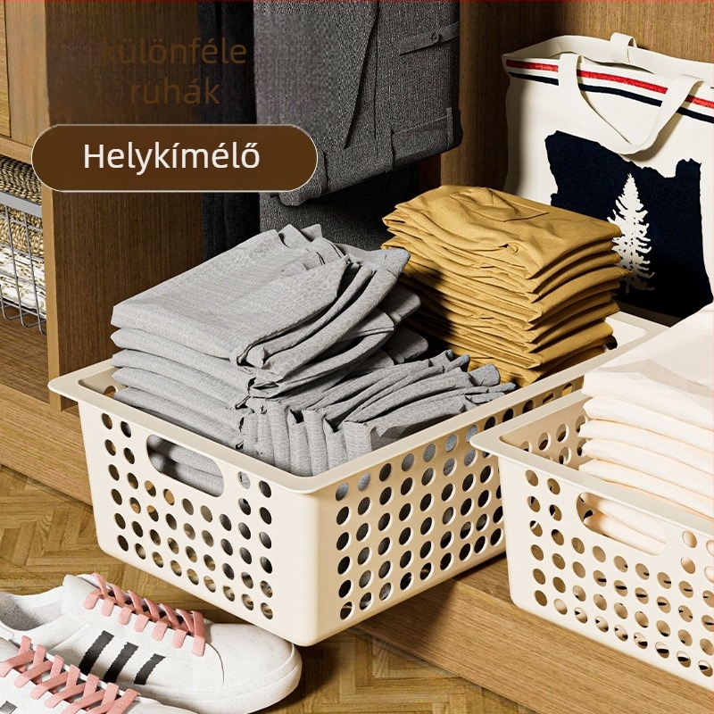 Műanyag tároló kosár - modell kkc-111, téglalap alakú asztali rendező, PP anyag, modern minimal stílus