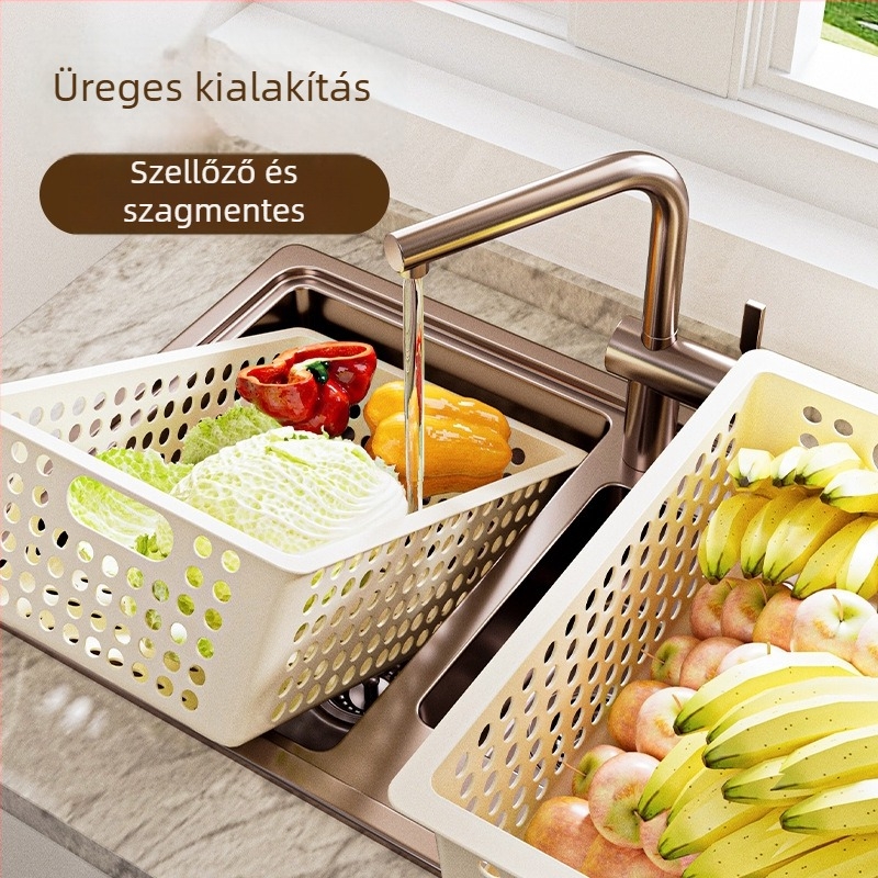 Műanyag tároló kosár - modell kkc-111, téglalap alakú asztali rendező, PP anyag, modern minimal stílus