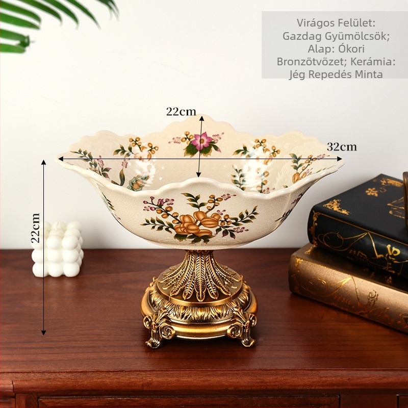 Porcelán gyümölcstál, magas lábakon, európai stílus, könnyed luxus retro dizájn villa nappalijába
