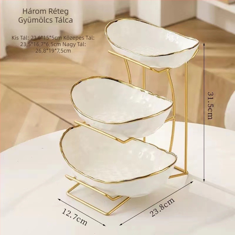 Porcelán több rétegű gyümölcstál a nappaliba, dupla- és háromszintes, könnyed luxus