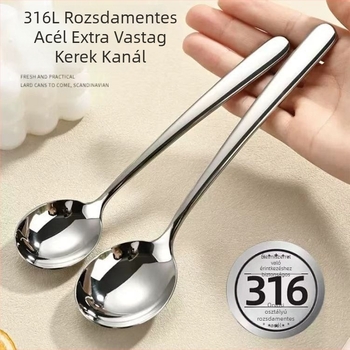 Hosszú fogantyújú kanál, mély belső, rozsdamentes acélból, modern minimalista stílus, tükörfényes felület, testreszabható, prémium minőség