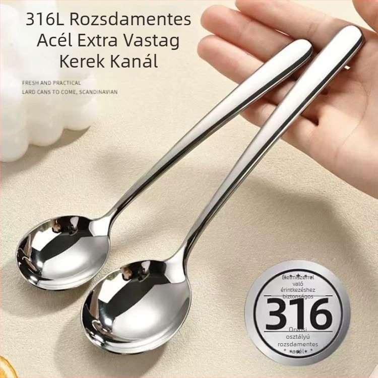Hosszú fogantyújú kanál, mély belső, rozsdamentes acélból, modern minimalista stílus, tükörfényes felület, testreszabható, prémium minőség