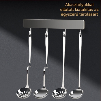 Rozsdamentes acél leveseskanál szűrővel – hosszú nyél akasztó éllel, hegyes farokkal, hőálló és égés elleni védelem