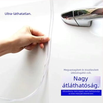 Autó ajtó ütközésvédő szalag – láthatatlan, átlátszó védő matrica az ajtó élére, PVC, elektroplatinált fényes felület, 5m/10m