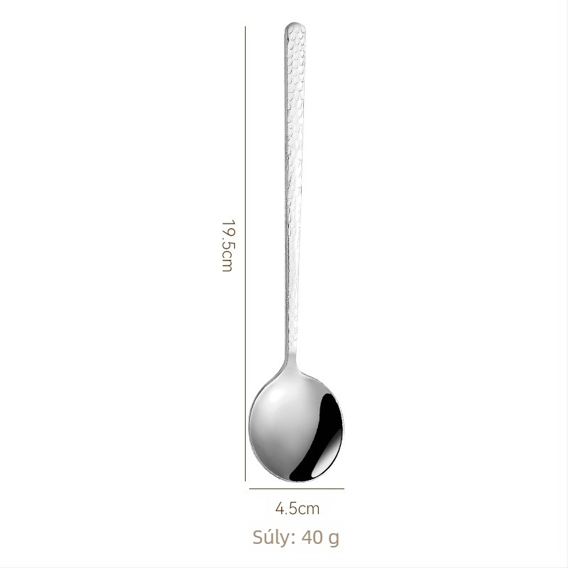 Rozsdamentes acél hosszú nyelű kanál, kerek fejű, modern minimalist dizájn, testreszabható logó