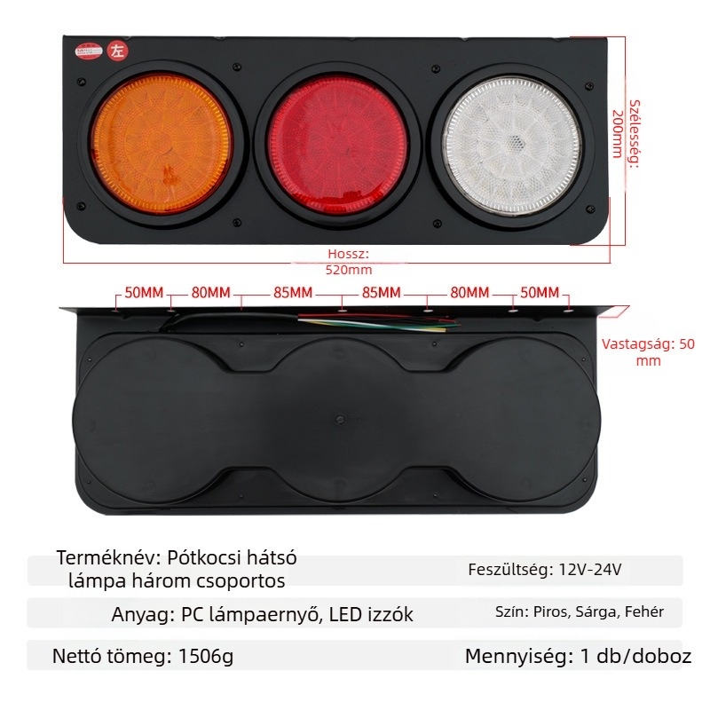 CIMC 24V LED teherautó hátsó lámpa kanyarjelző nyíllal, hátsó fény, oldalsó világítás és féklámpa