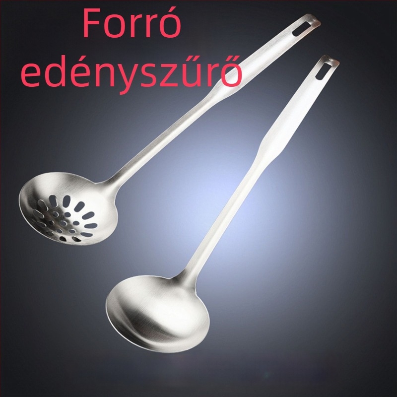 Konyhai rozsdamentes acél leveses kanál szűrővel, háztartási használatra, modern minimalist stílus, vízpolírozott felület, testreszabható.