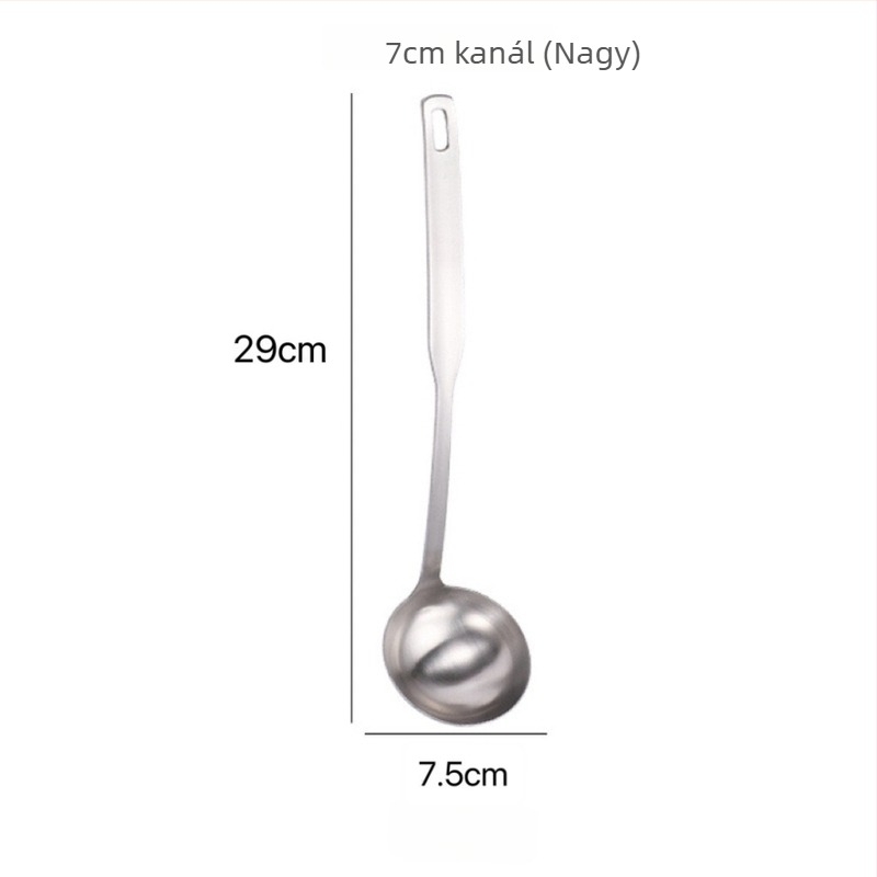 Konyhai rozsdamentes acél leveses kanál szűrővel, háztartási használatra, modern minimalist stílus, vízpolírozott felület, testreszabható.