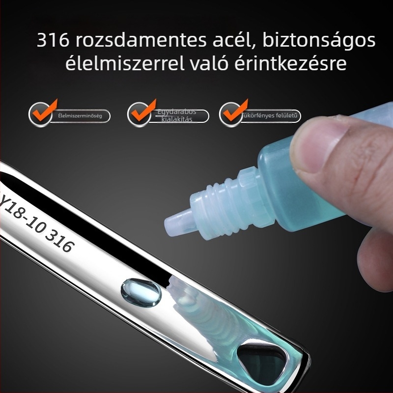 316 rozsdamentes acélból készült fazékkanál szűrővel, mélyített és vastagított, modern letisztult stílus