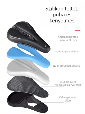 Kerékpárnyereg, JAAJ-WAY márka, JJXDBKGJZT-808 modell, PU + szilikon gél, kompatibilis a hagyományos kerékpárokkal