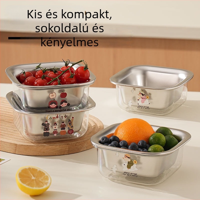 304 rozsdamentes acél gyümölcskosár, kétszintes leeresztő kosár, mini aranyos dizájn