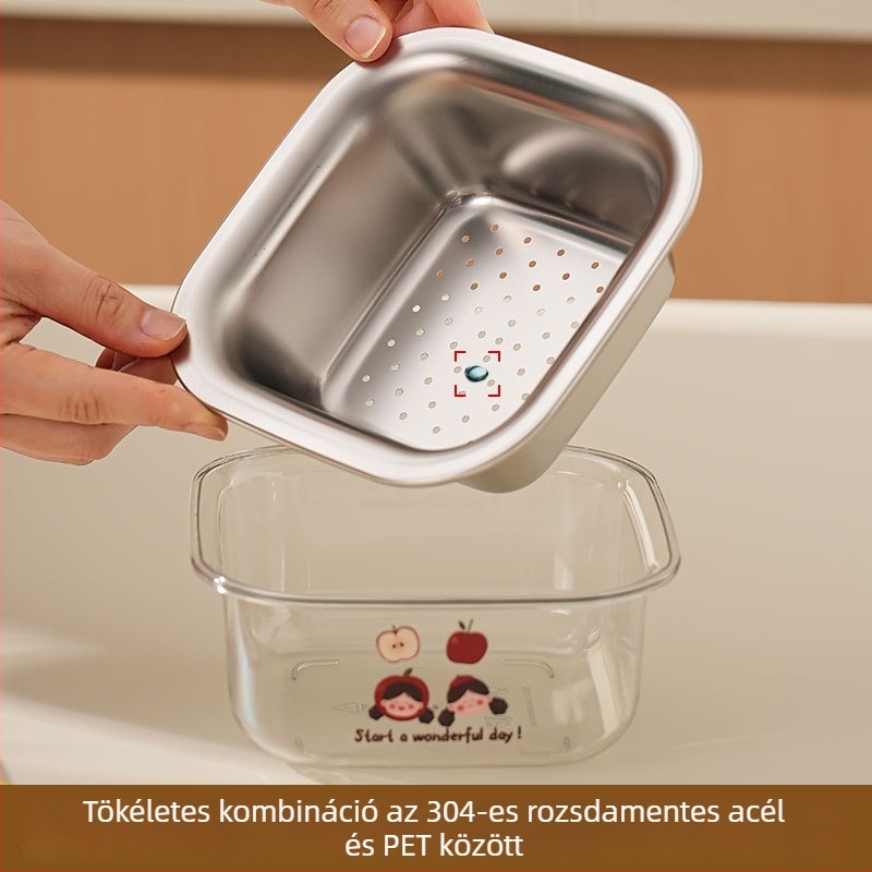 304 rozsdamentes acél gyümölcskosár, kétszintes leeresztő kosár, mini aranyos dizájn
