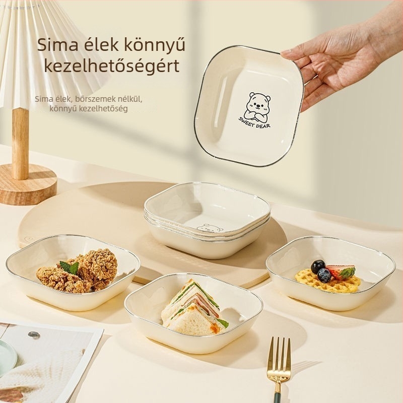 Otthoni csontmaradék tál – műanyag, négyszögletes, egyszínű, kézzel rajzolt felülettel