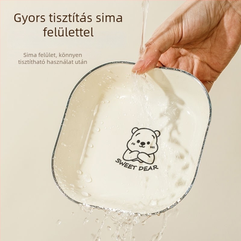 Otthoni csontmaradék tál – műanyag, négyszögletes, egyszínű, kézzel rajzolt felülettel