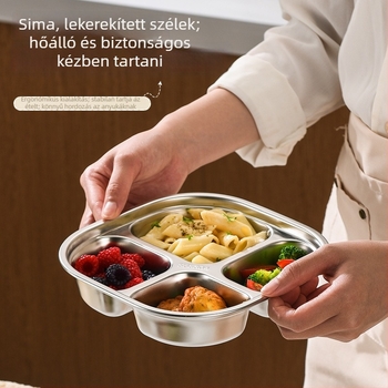 Osztott tál rozsdamentes acélból, négyzetes, egyszínű mintázat, aranyos stílus gyermekeknek