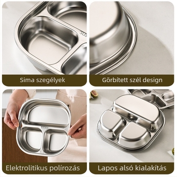 Osztott tál rozsdamentes acélból, négyzetes, egyszínű mintázat, aranyos stílus gyermekeknek