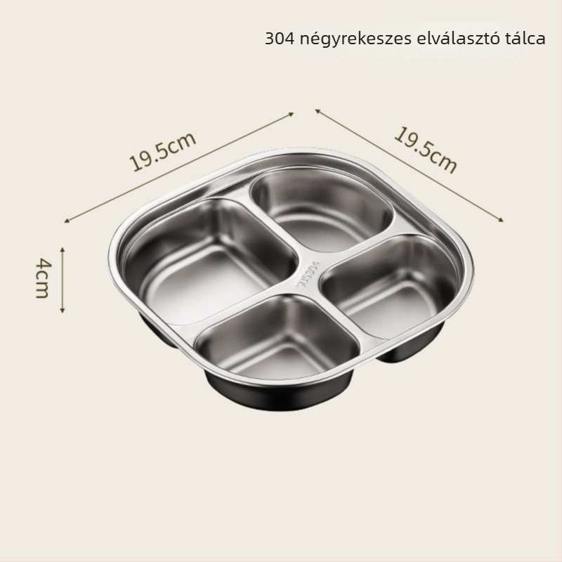 Osztott tál rozsdamentes acélból, négyzetes, egyszínű mintázat, aranyos stílus gyermekeknek
