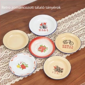 Emalizált kerek nasi tál virágos mintával, stílus National Tide Wind, nem mikrohullámú sütőben használható