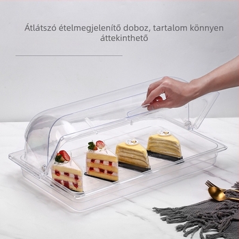 Műanyag kijelző tál fedéllel, téglalap alakú, japán stílus – sushi és sütemények bemutatásához