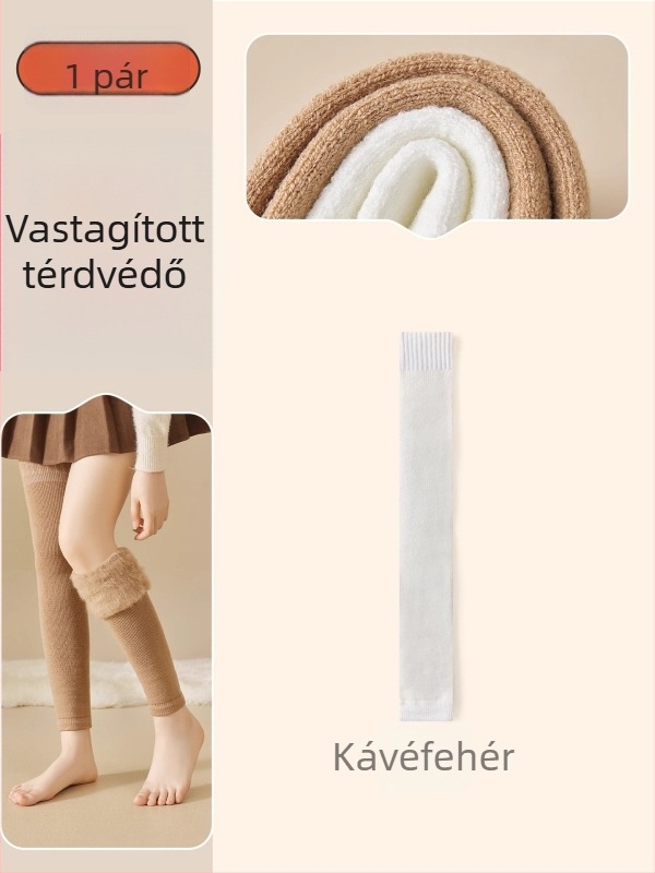 Női térd fölötti gyapjú zokni fleece-beléssel, vastag, minimalist stílus, egyszálas kötés