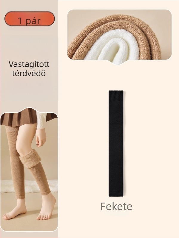 Női térd fölötti gyapjú zokni fleece-beléssel, vastag, minimalist stílus, egyszálas kötés
