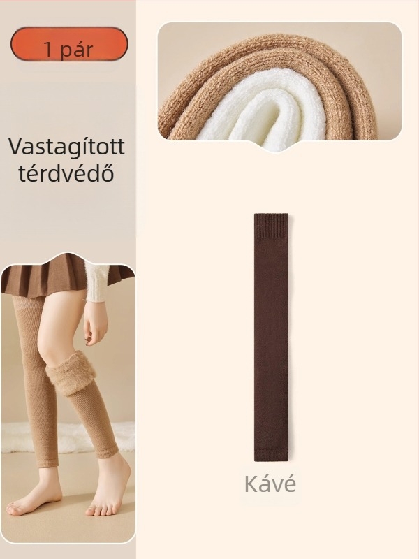 Női térd fölötti gyapjú zokni fleece-beléssel, vastag, minimalist stílus, egyszálas kötés