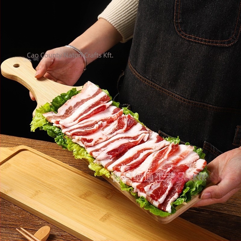 Fából készült, téglalap alakú felszolgáló tál forró pot és sushihoz — fényes felület, testreszabható, logónyomtatás elérhető