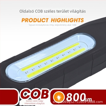 Autójavító munkalámpa COB LED-del, mágneses alap, háromfokozat fényerő, 5000 lm, modell 026