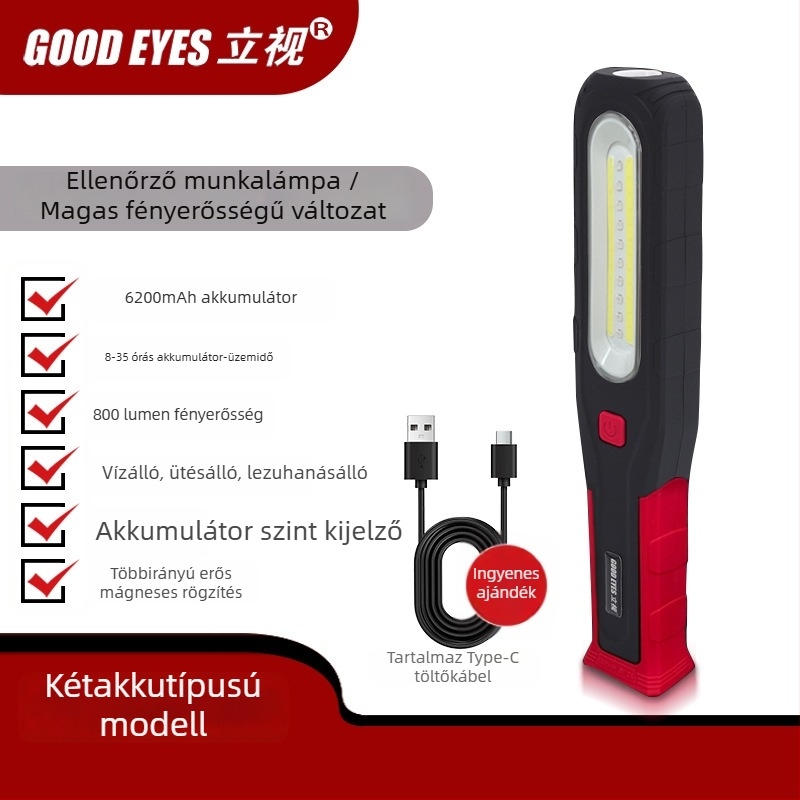 Autójavító munkalámpa COB LED-del, mágneses alap, háromfokozat fényerő, 5000 lm, modell 026