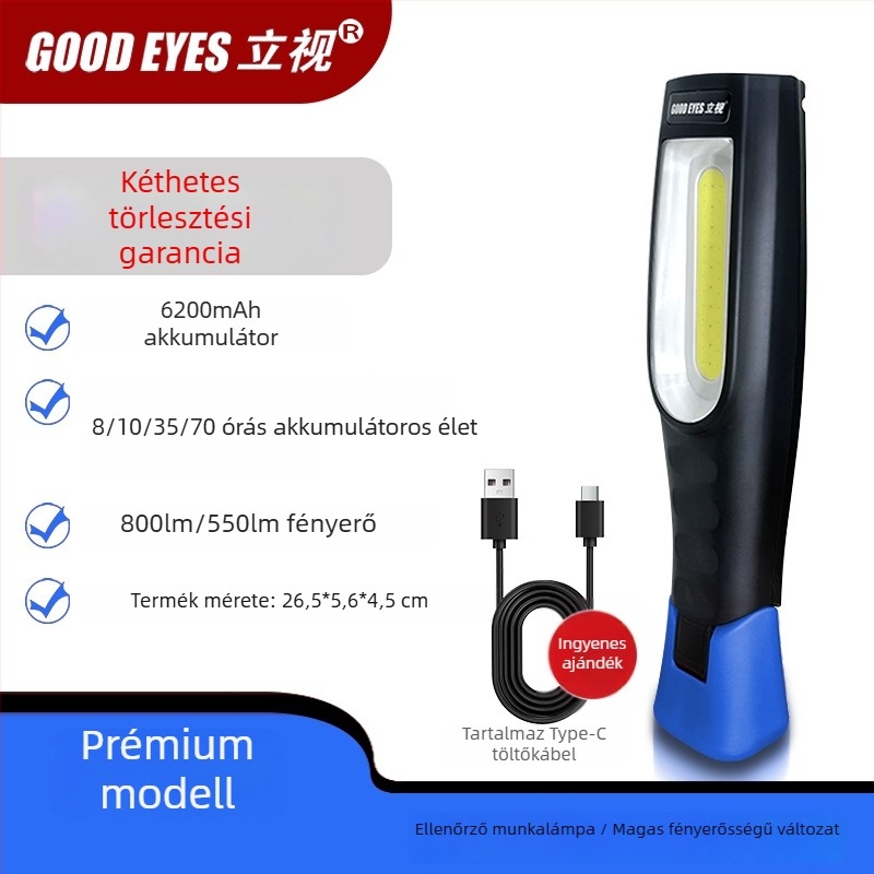 Autójavító munkalámpa COB LED-del, mágneses alap, háromfokozat fényerő, 5000 lm, modell 026