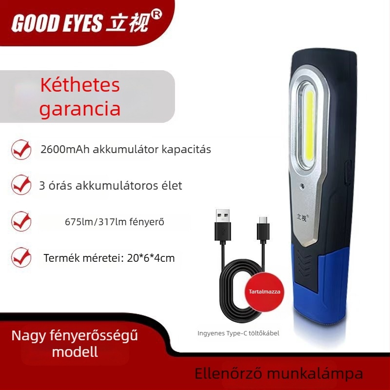 Autójavító munkalámpa COB LED-del, mágneses alap, háromfokozat fényerő, 5000 lm, modell 026