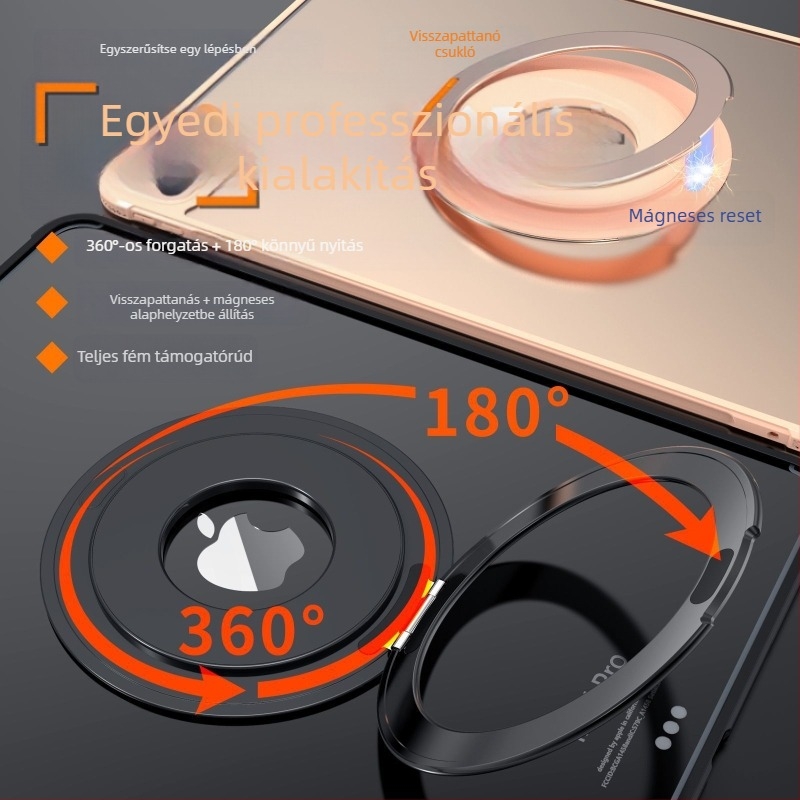 Tabletta mágneses gyűrűs tartó, összecsukható, 360°-os forgás, ultra vékony, fém test