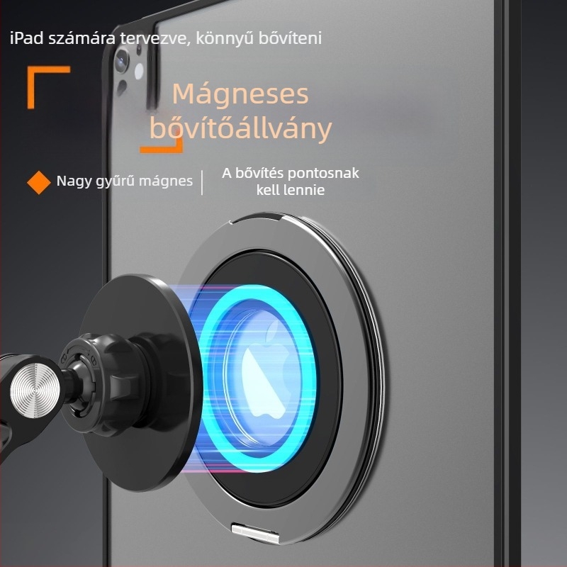 Tabletta mágneses gyűrűs tartó, összecsukható, 360°-os forgás, ultra vékony, fém test