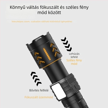 Lézeres zseblámpa teleszkópos zoomkal, kültéri használatra, 30W, 7000mAh akkumulátor, 500m+ hatótáv, vízálló