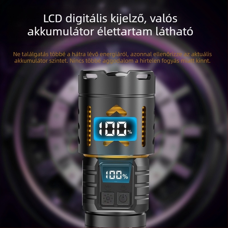 Lézeres zseblámpa teleszkópos zoomkal, kültéri használatra, 30W, 7000mAh akkumulátor, 500m+ hatótáv, vízálló