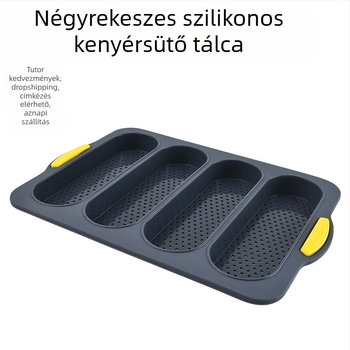 4 rekeszes szilikon baguette forma, tapadásmentes tepsi kenyérhez és süteményekhez