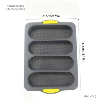 4 rekeszes szilikon baguette forma, tapadásmentes tepsi kenyérhez és süteményekhez