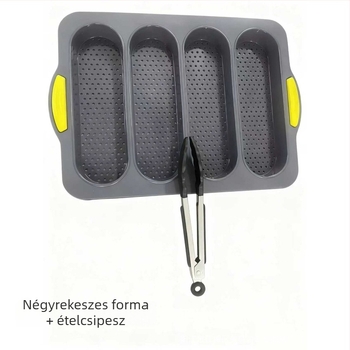 4 rekeszes szilikon baguette forma, tapadásmentes tepsi kenyérhez és süteményekhez