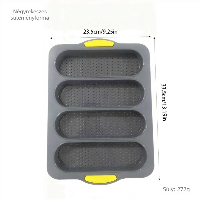 4 rekeszes szilikon baguette forma, tapadásmentes tepsi kenyérhez és süteményekhez