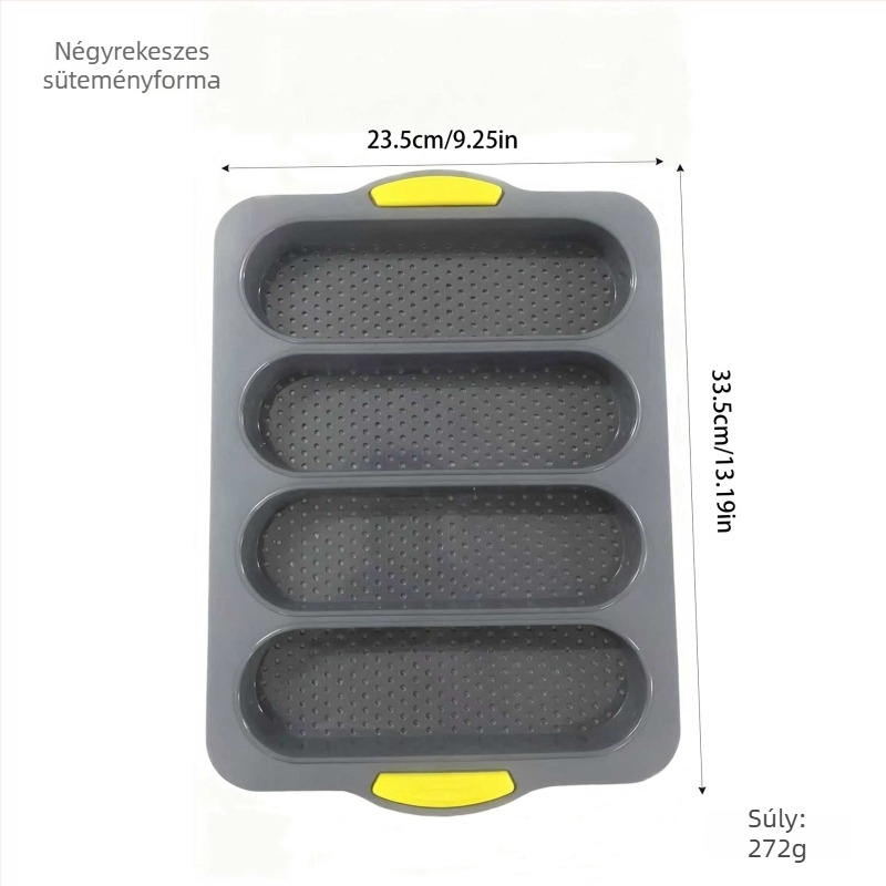 4 rekeszes szilikon baguette forma, tapadásmentes tepsi kenyérhez és süteményekhez