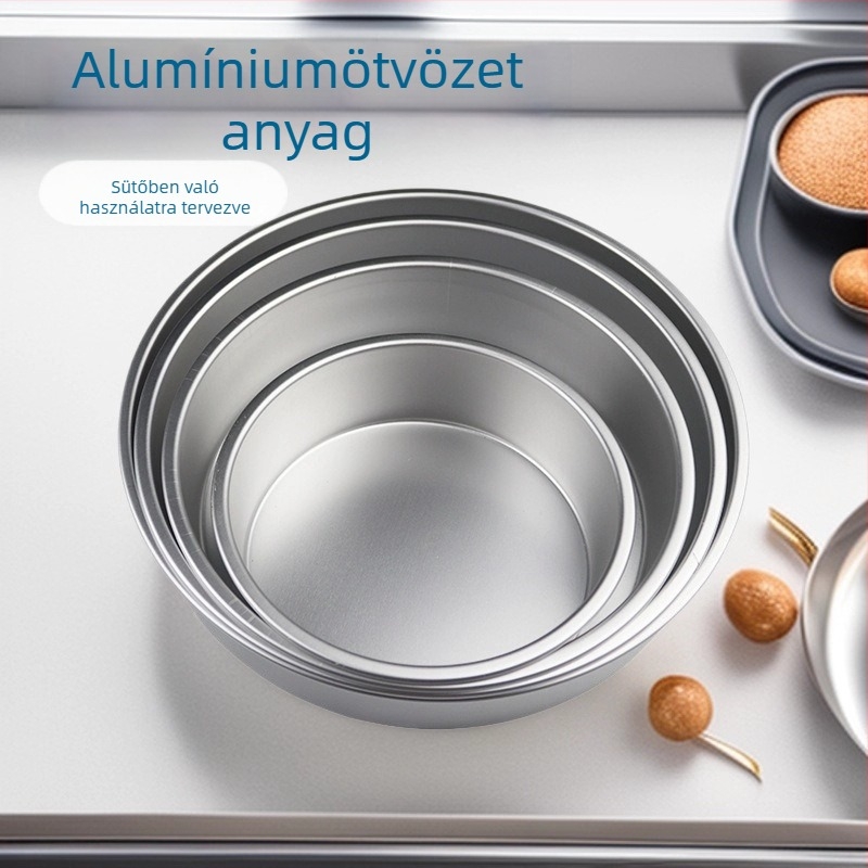Alumíniumötvözetből készült kör tortaforma rögzített alappal, háztartási használatra, ultra könnyű és könnyen kiemelhető.