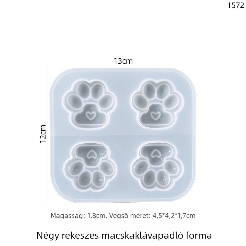 Szilikon sütőforma DIY kristálygyanta készítéséhez – négy rekeszes macska mancsa alakú, fénycsatornával