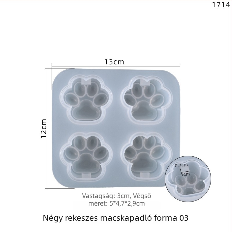 Szilikon sütőforma DIY kristálygyanta készítéséhez – négy rekeszes macska mancsa alakú, fénycsatornával