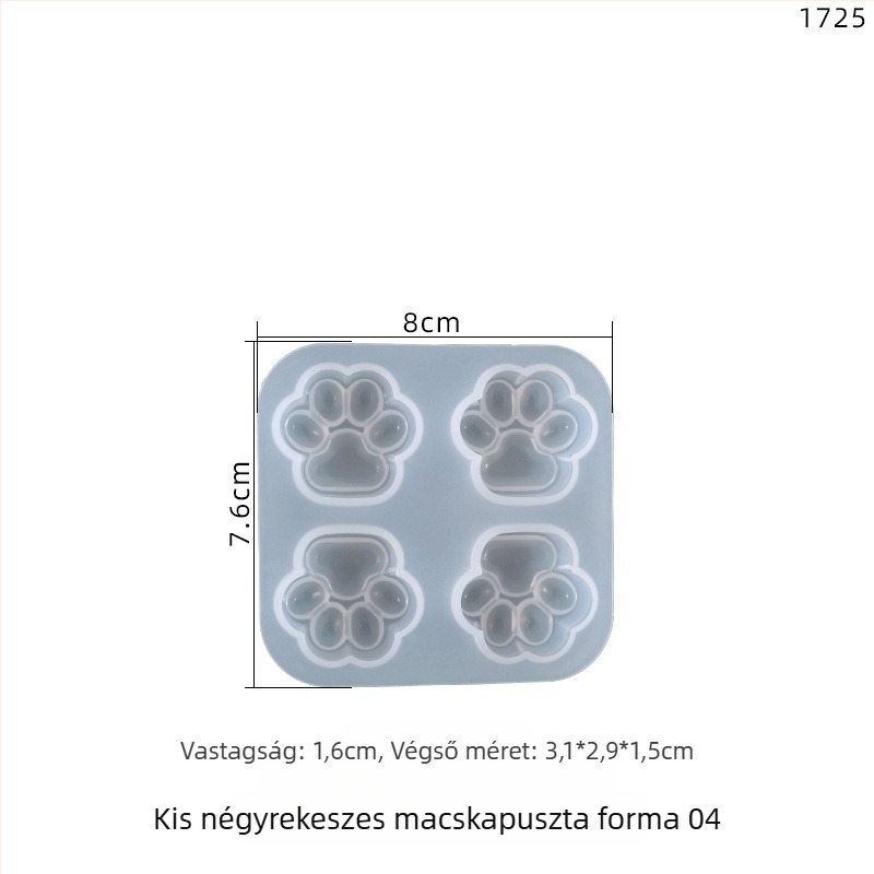 Szilikon sütőforma DIY kristálygyanta készítéséhez – négy rekeszes macska mancsa alakú, fénycsatornával