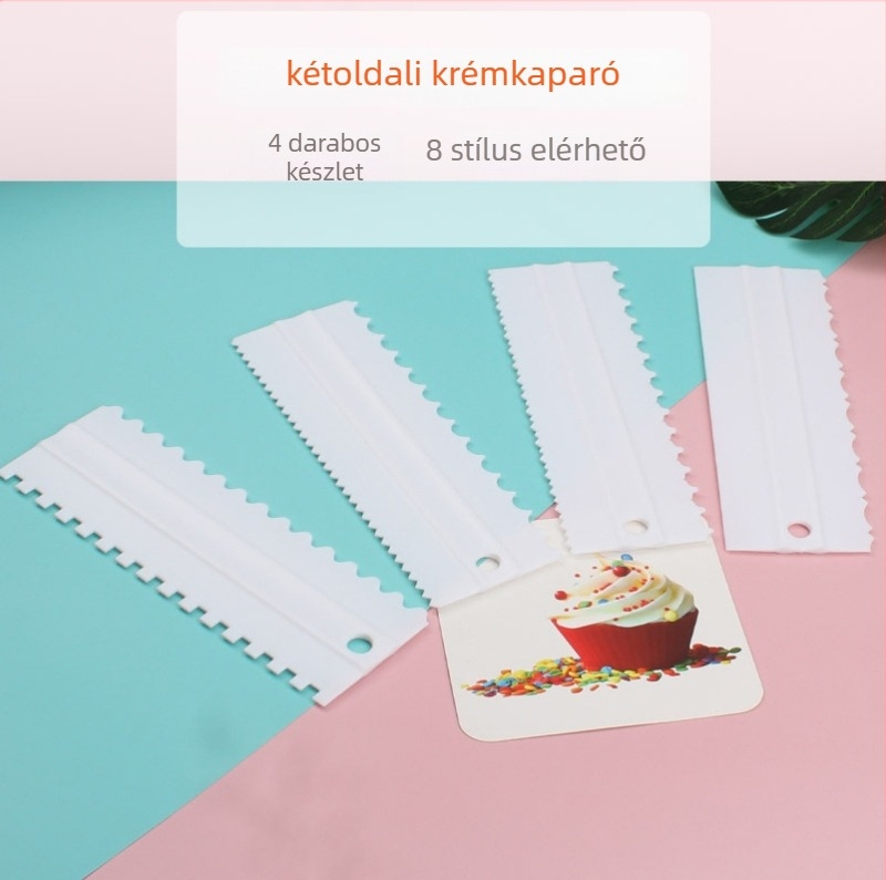 4 részes műanyag krém spatula készlet kettős oldalú fogakkal torták díszítéséhez