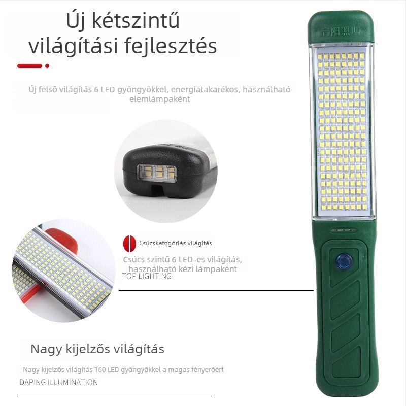 LED újratölthető munkalámpa mágneses kampóval, QY-82, ABS ipari minőségű műanyag, 30W, 5V, autó javítására és vészvilágításra.