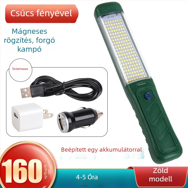 LED újratölthető munkalámpa mágneses kampóval, QY-82, ABS ipari minőségű műanyag, 30W, 5V, autó javítására és vészvilágításra.