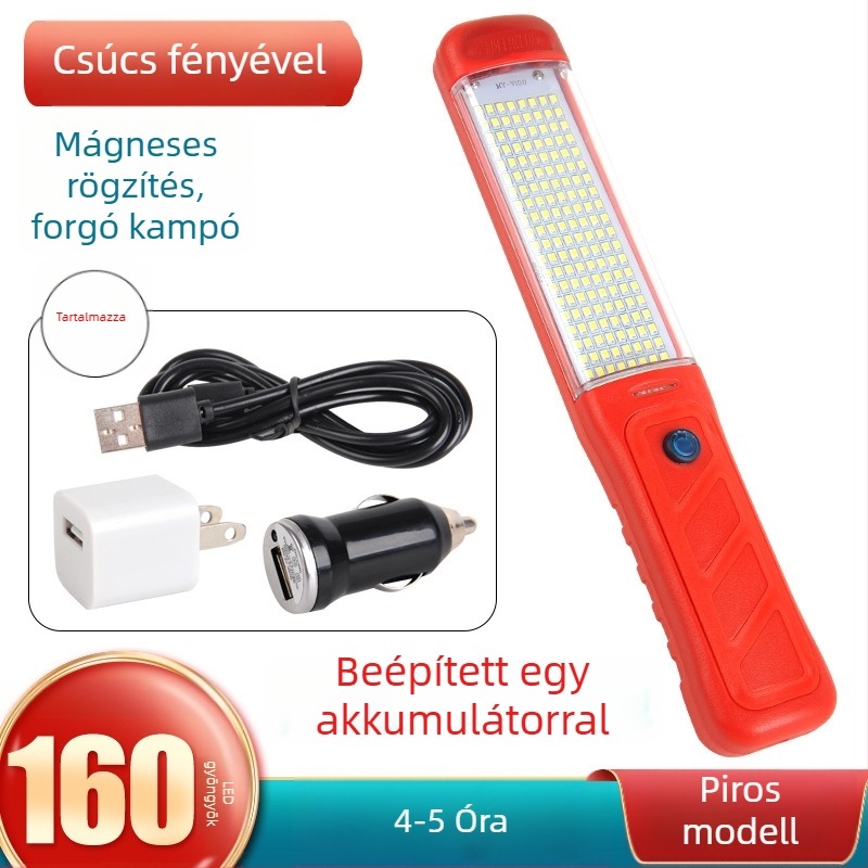 LED újratölthető munkalámpa mágneses kampóval, QY-82, ABS ipari minőségű műanyag, 30W, 5V, autó javítására és vészvilágításra.