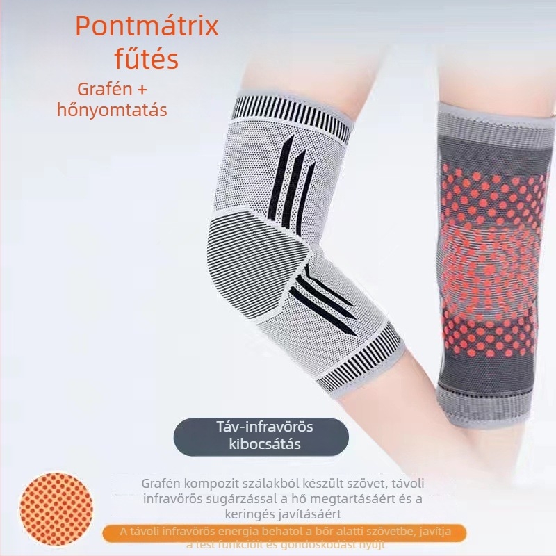 Grafén térdvédő sporthoz, melegítő kompresszióval és pontszerű fűtéssel