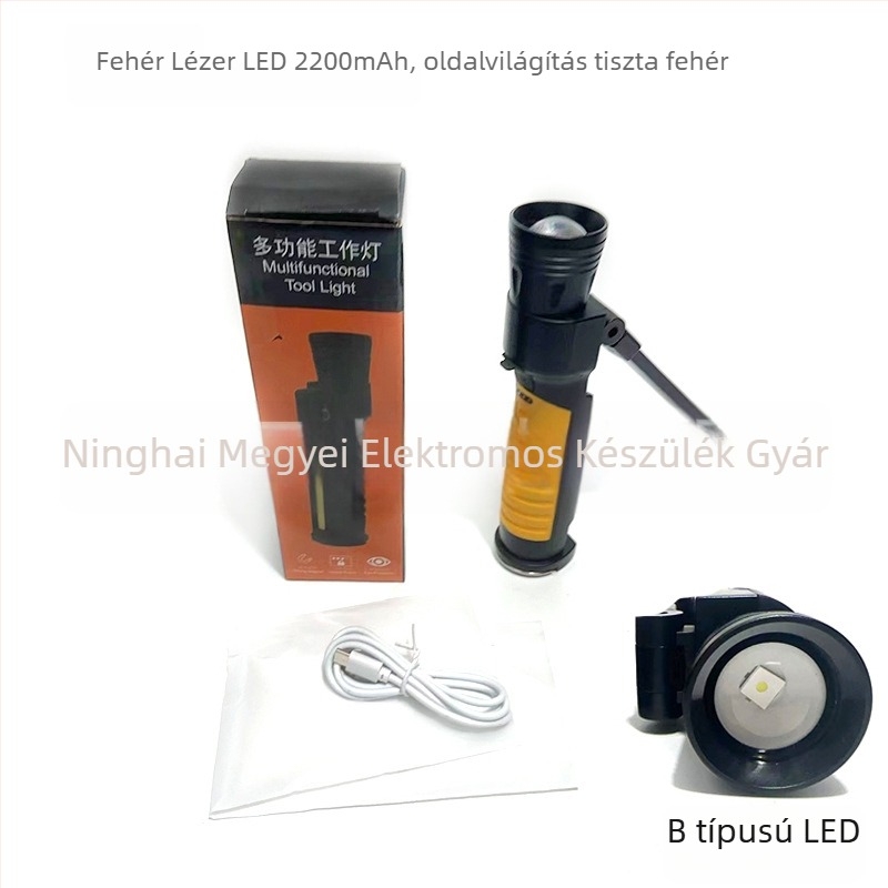 Tölthető COB összecsukható mágneses munkalámpa, LED 20W, 5000mAh akkumulátor, 200–500 m fénysugár, töltő a csomagban, túrákhoz és kempingezéshez